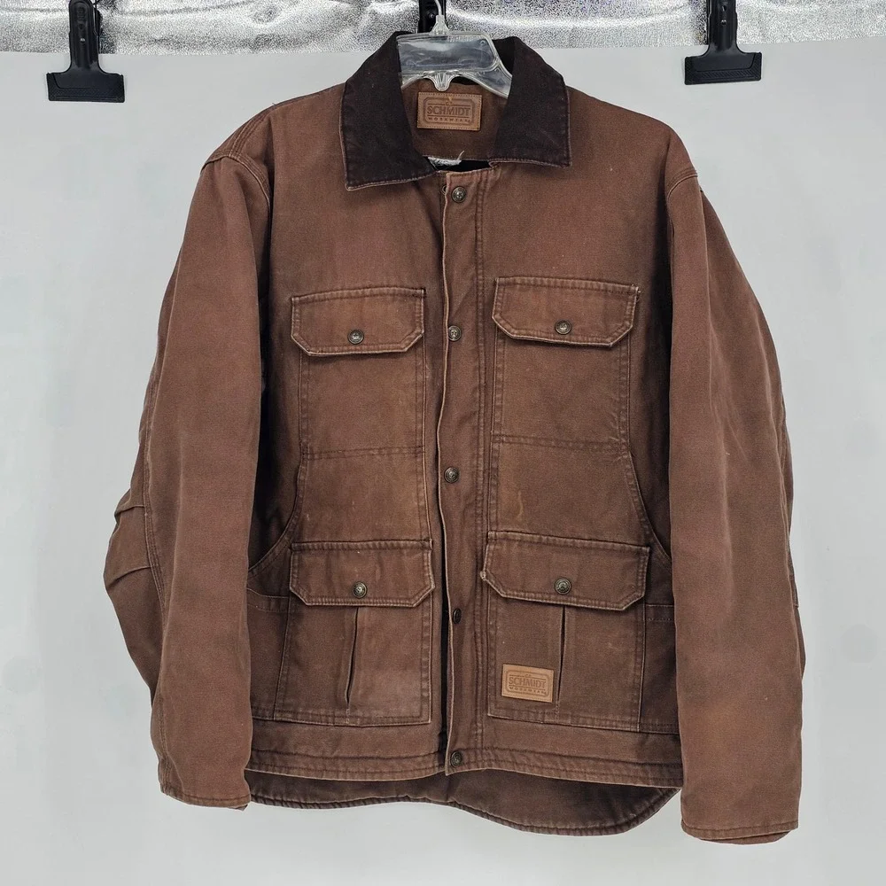 C.E. Schmidt Workwear Jacket Brown Duck Canvas L Fleece Lined Chore Ranch Barn